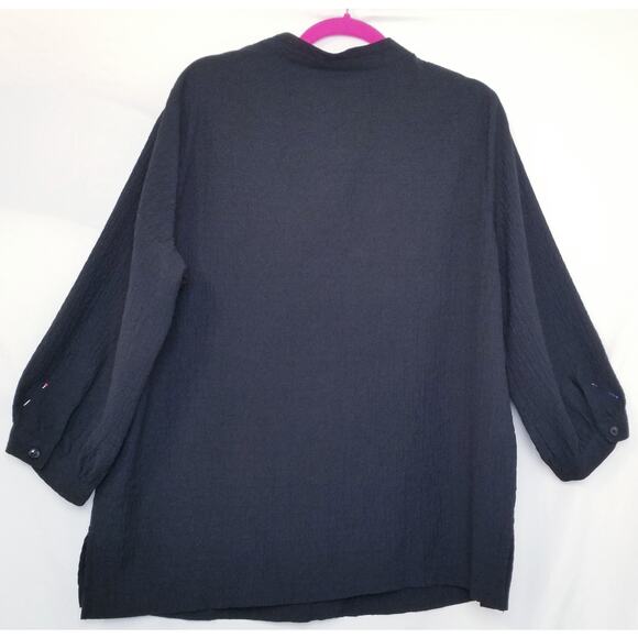 White Stag Women's Black Crinkle Material Button Up 3/4 Sleeves Sz XL/XG (16-18) - Picture 3 of 9